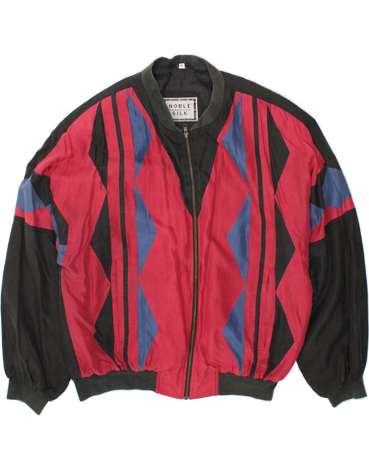 Jachetă Bomber VINTAGE pentru bărbați, cu tăiere largă, UK 38 Medium Black Geometric Matase