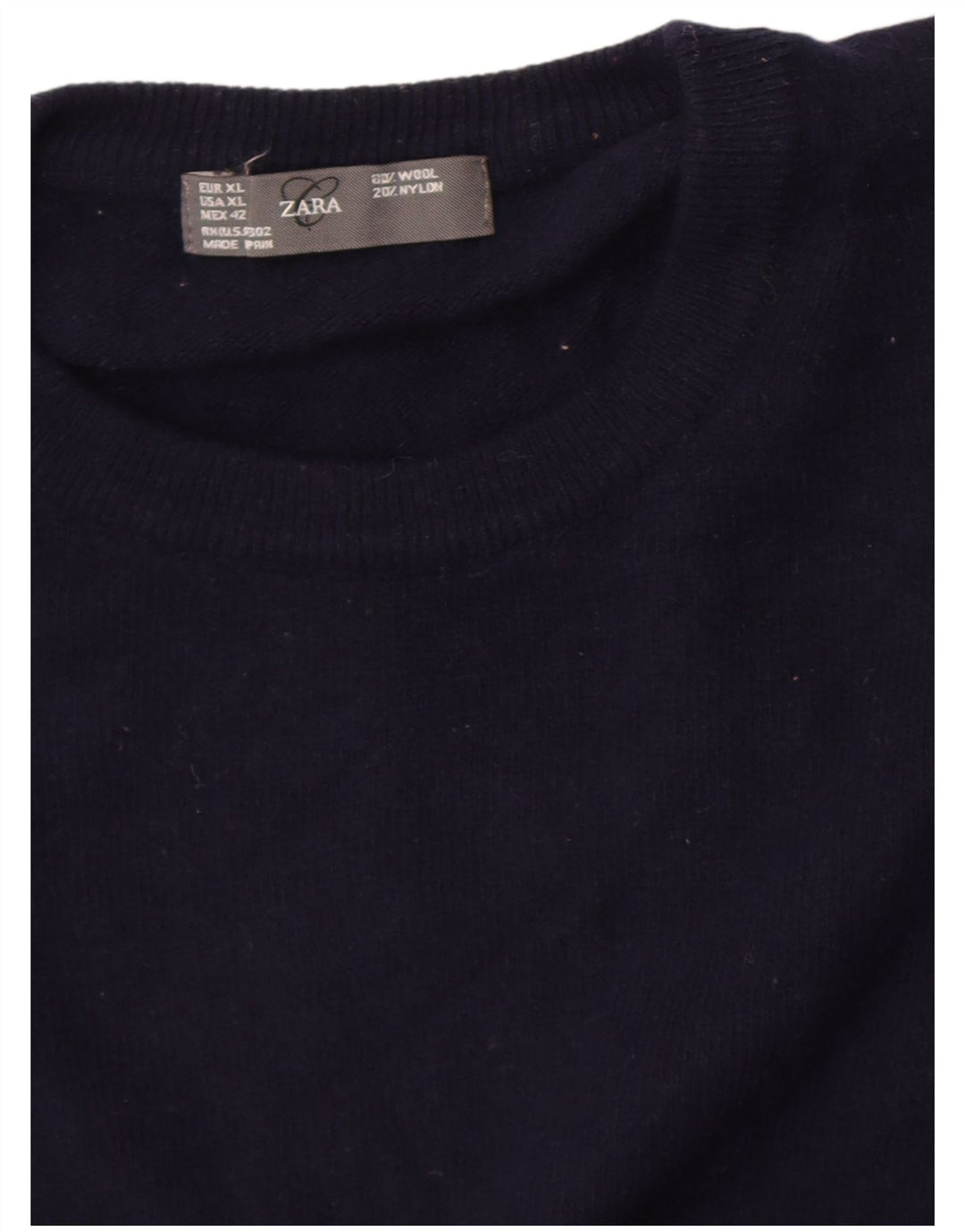 Pulover pentru bărbați Zara, cu gât crew, XL, lână bleumarin