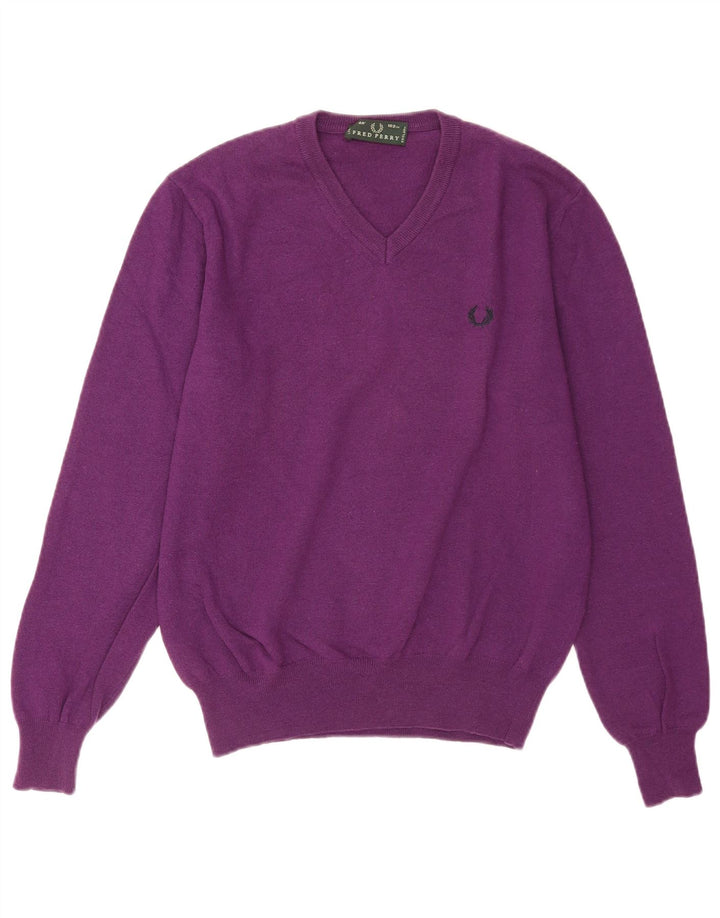 Pulover pentru bărbați Fred Perry cu decolteu în V, lână violet mediu