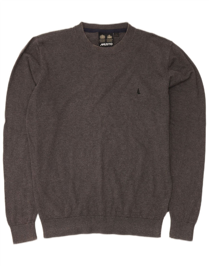 MUSTO Pulover pentru bărbați cu decolteu rotund din bumbac mare, gri