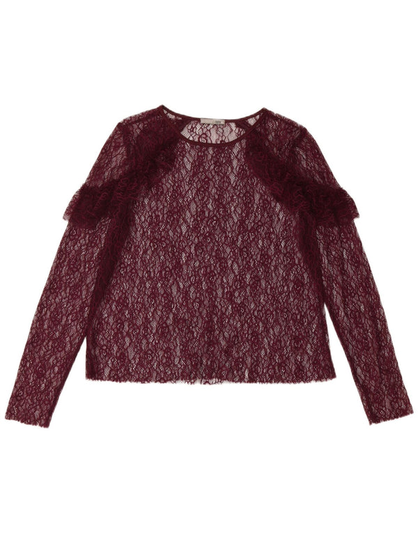 Top cu mânecă lungă pentru femei Zara UK 12 Burgundy Floral