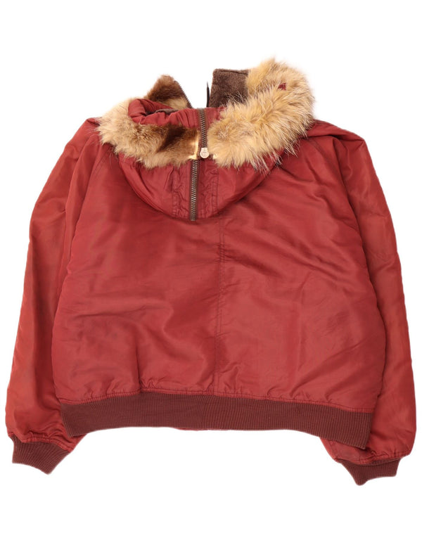 Jachetă vintage pentru femei cu glugă supradimensionată, UK 18 XL, nailon roșu