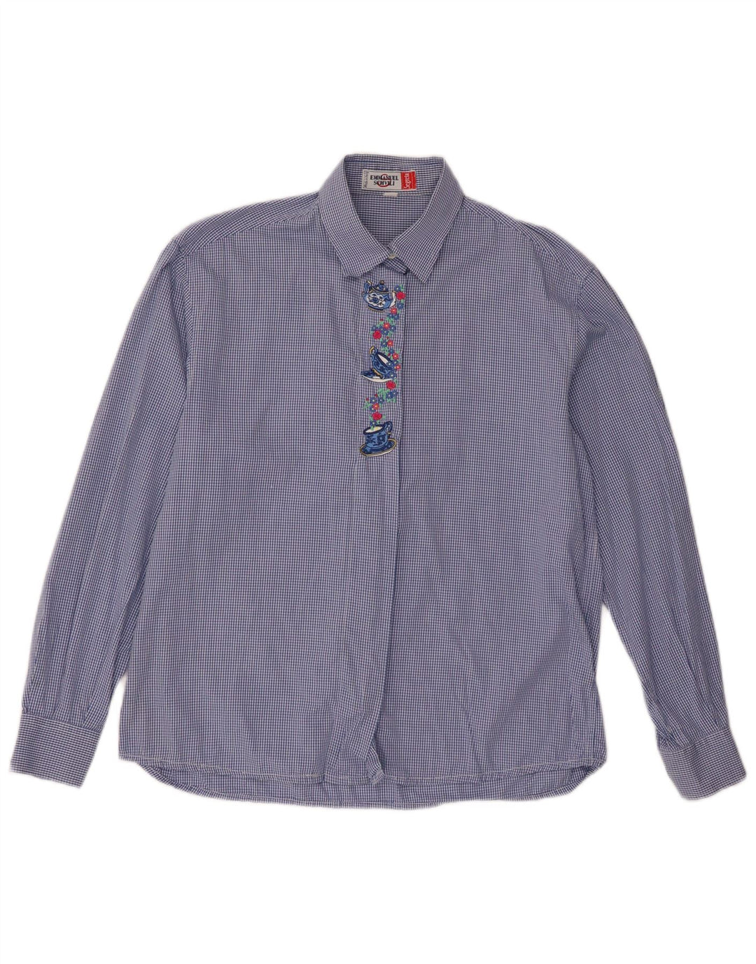Cămașă obișnuită cu mânecă lungă pentru femei Emmanuel Schvili UK 18 XL Blue Vichy