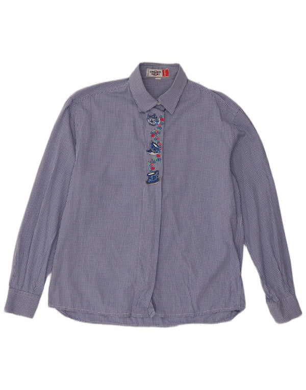 Cămașă obișnuită cu mânecă lungă pentru femei Emmanuel Schvili UK 18 XL Blue Vichy