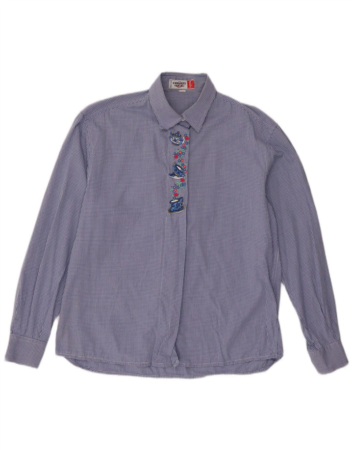 Cămașă obișnuită cu mânecă lungă pentru femei Emmanuel Schvili UK 18 XL Blue Vichy