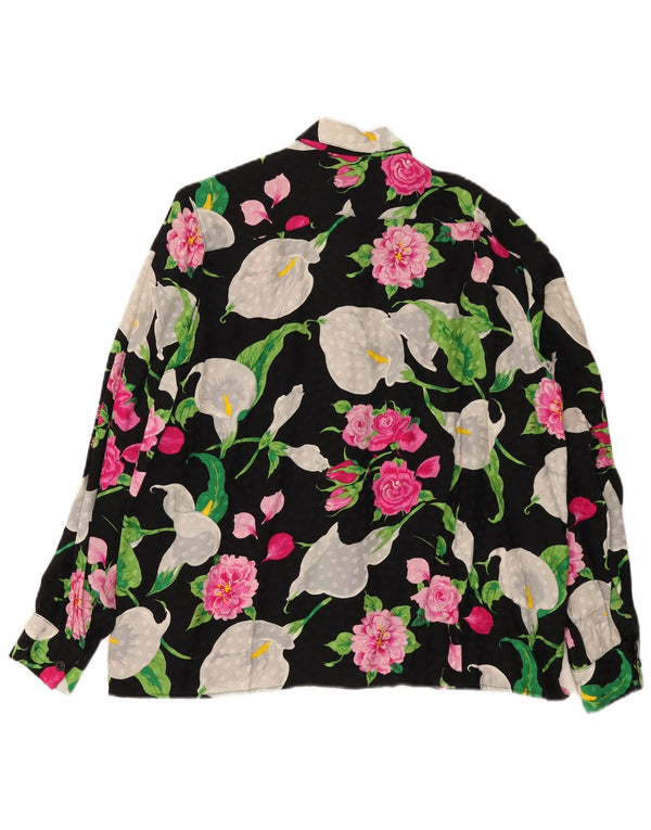 Bluză de cămașă vintage pentru femei UK 16, mare, neagră, florală