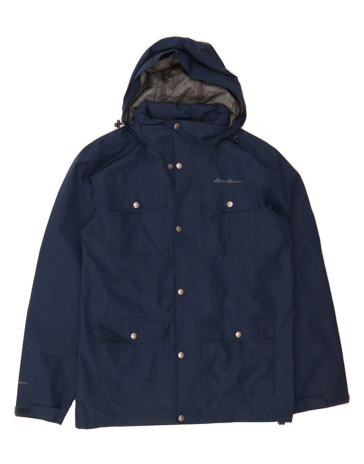 EDDIE BAUER Mens Hooded Rain Jacket UK 36 Small Navy Blue Polyester Vintage Eddie Bauer and Second-Hand Eddie Bauer from Messina Hembry 
