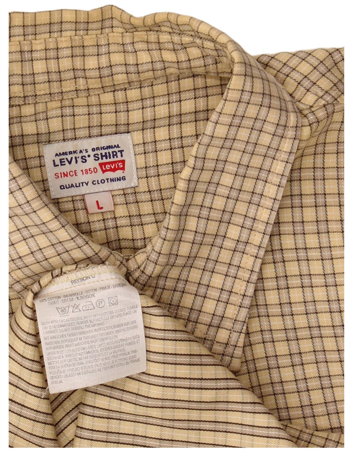 Cămașă pentru bărbați Levi's cu mânecă scurtă, mare, bej, cu carouri din bumbac