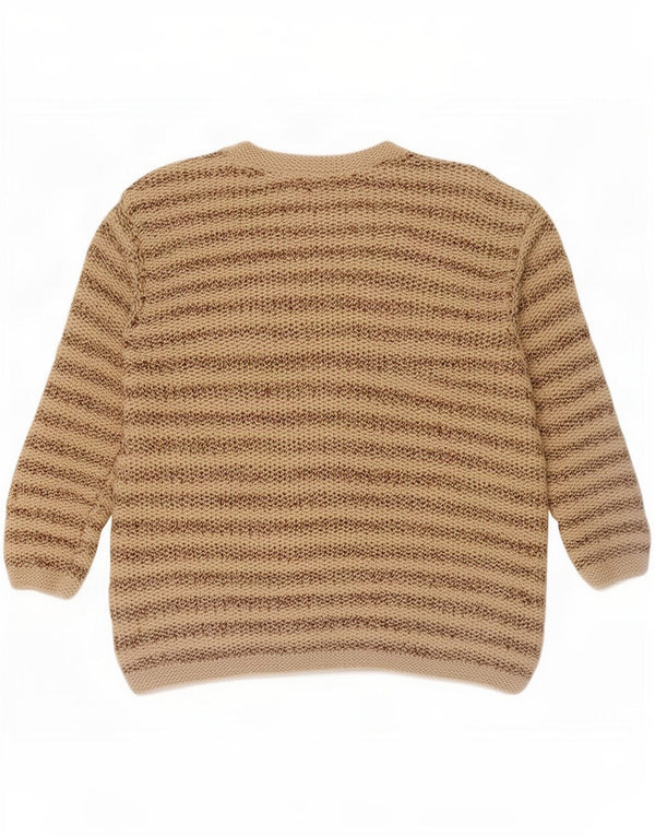 Pulover Cardigan Vintage pentru Damă UK 14 Medium Bej Bumbac cu dungi