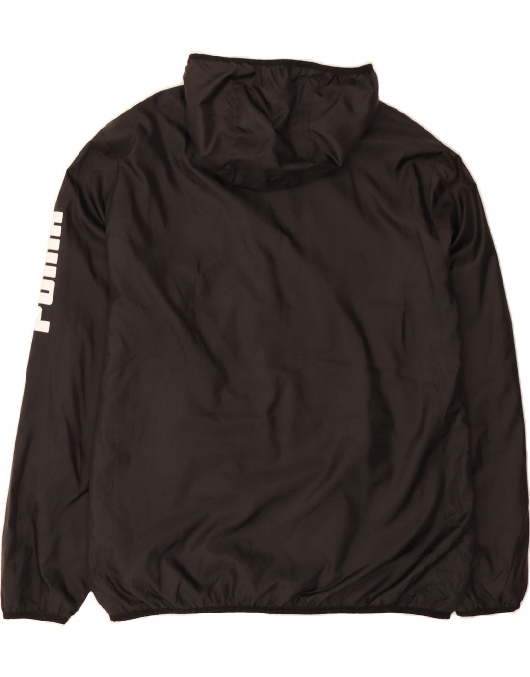 PUMA Mens Graphic Hooded Rain Jacket UK 42 XL Black Polyester Vintage Puma and Second-Hand Puma from Messina Hembry 