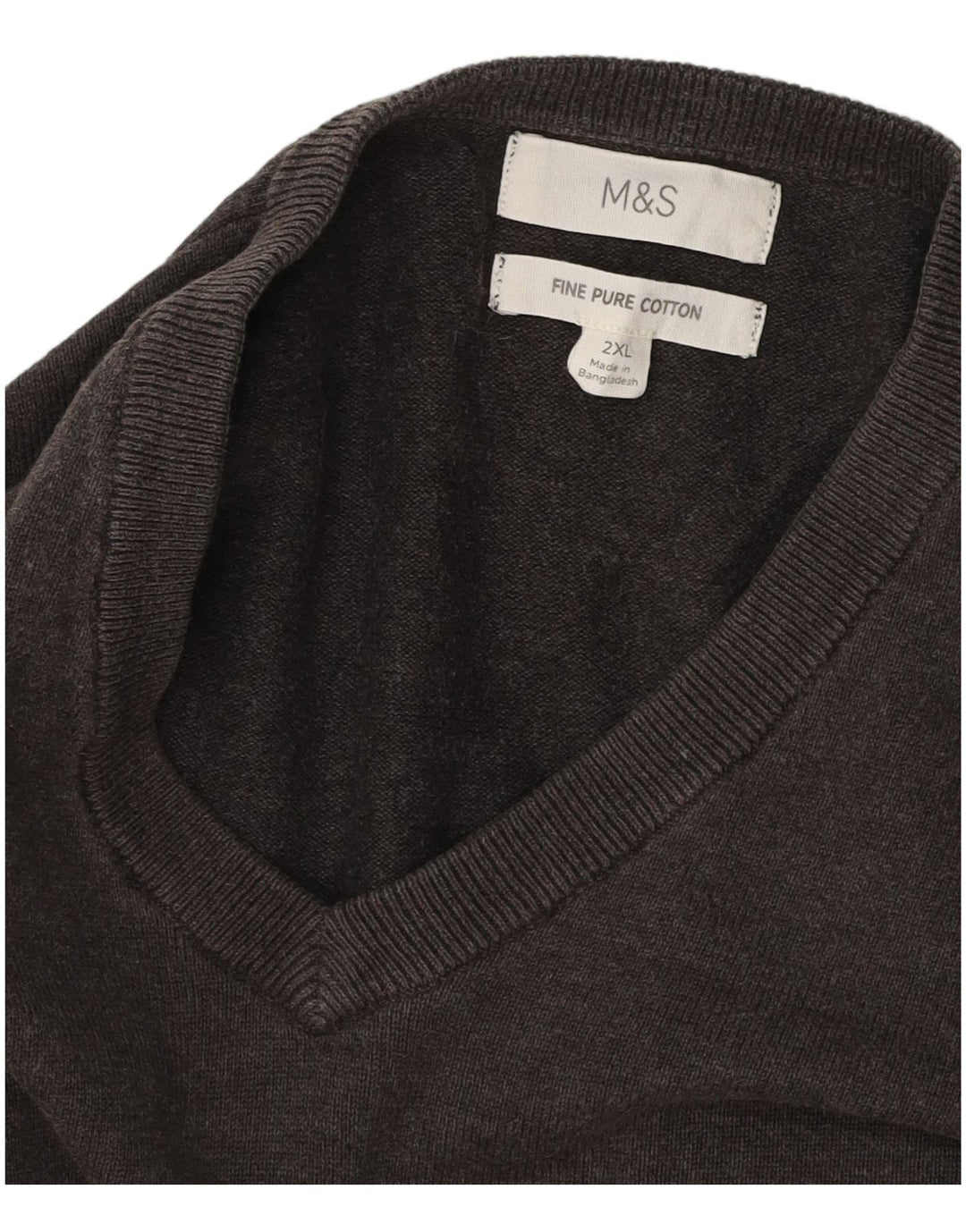 MARKS & SPENCER Pulover cu decolteu în V pentru bărbați, bumbac gri 2XL