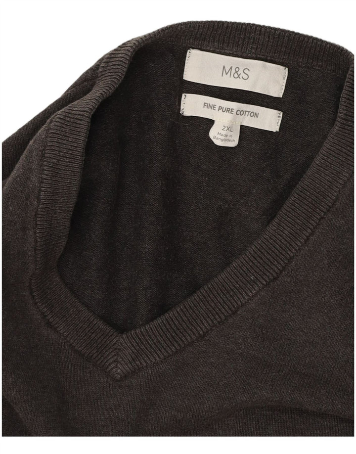 MARKS & SPENCER Pulover cu decolteu în V pentru bărbați, bumbac gri 2XL