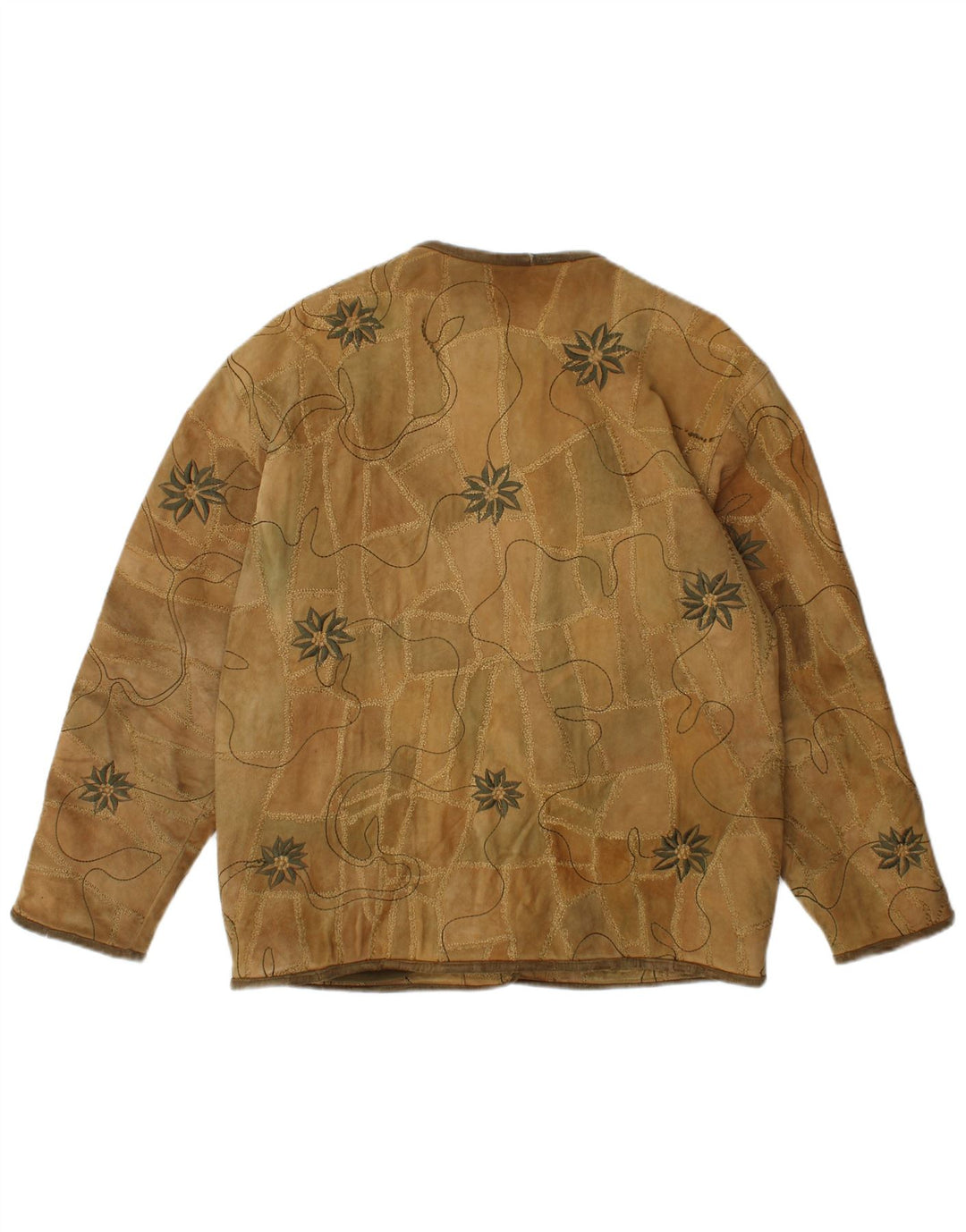 Blazer Vintage pentru femei cu 5 nasturi din piele intoarsa EU 40 Maro Mediu Floral