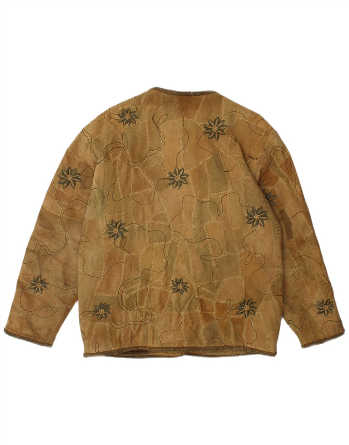 Blazer Vintage pentru femei cu 5 nasturi din piele intoarsa EU 40 Maro Mediu Floral