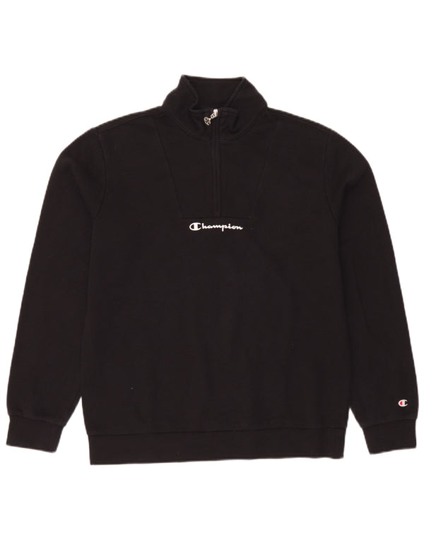 Pulover pentru băieți Champion, cu fermoar, cu gât, 15-16 ani, 2XL, bumbac negru