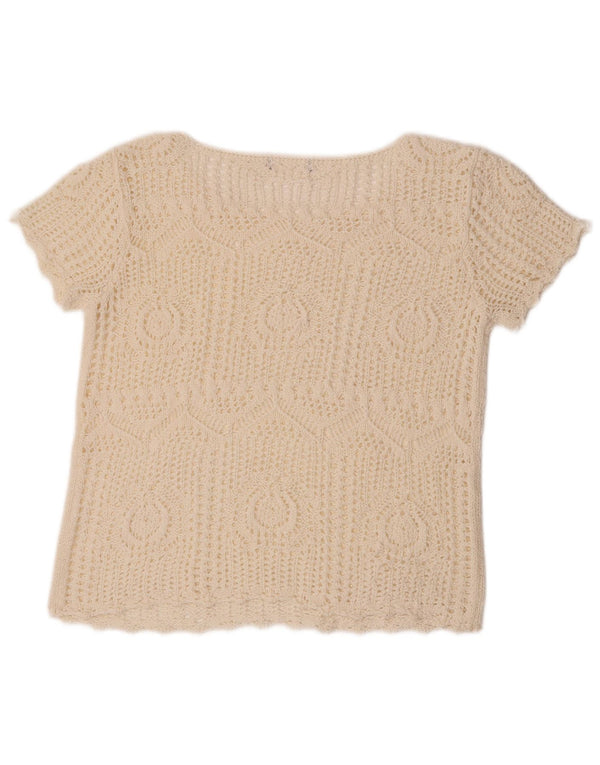 Bluză Vintage Crop Crochet pentru femei UK 12 Medium Off White