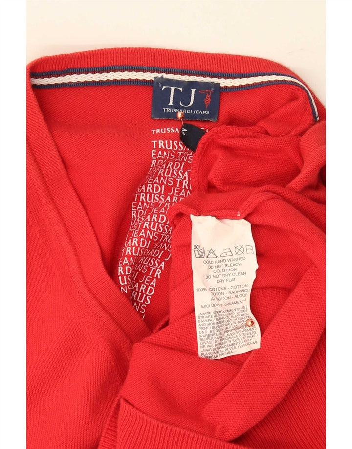 Pulover Trussardi Jeans pentru bărbați, cu decolteu în V, bumbac roșu mediu