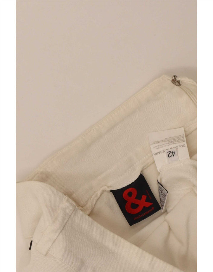 Fusta dreaptă pentru femei Dolce & Gabbana IT 42 Medium W30 Bumbac alb