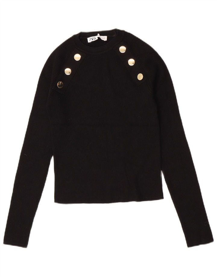 Crop Top pentru femei Zara cu mânecă lungă UK 12 Medium Negru