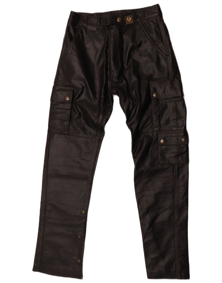 Pantaloni cargo din piele pentru bărbați Belstaff Mici W30 L29 Biker din piele neagră