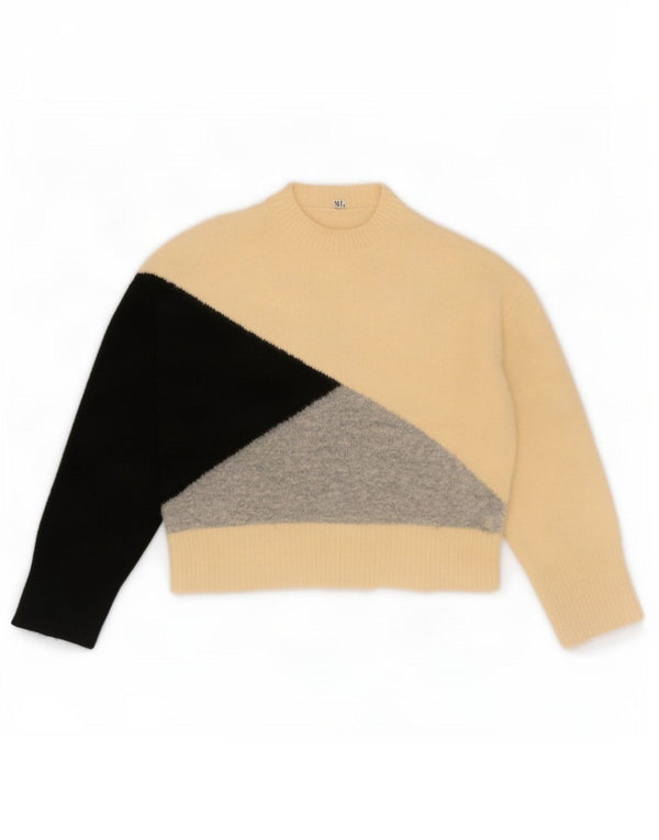 Pulover pentru femei cu gât țestoasă Zara UK 14 Medium Bej Colorblock