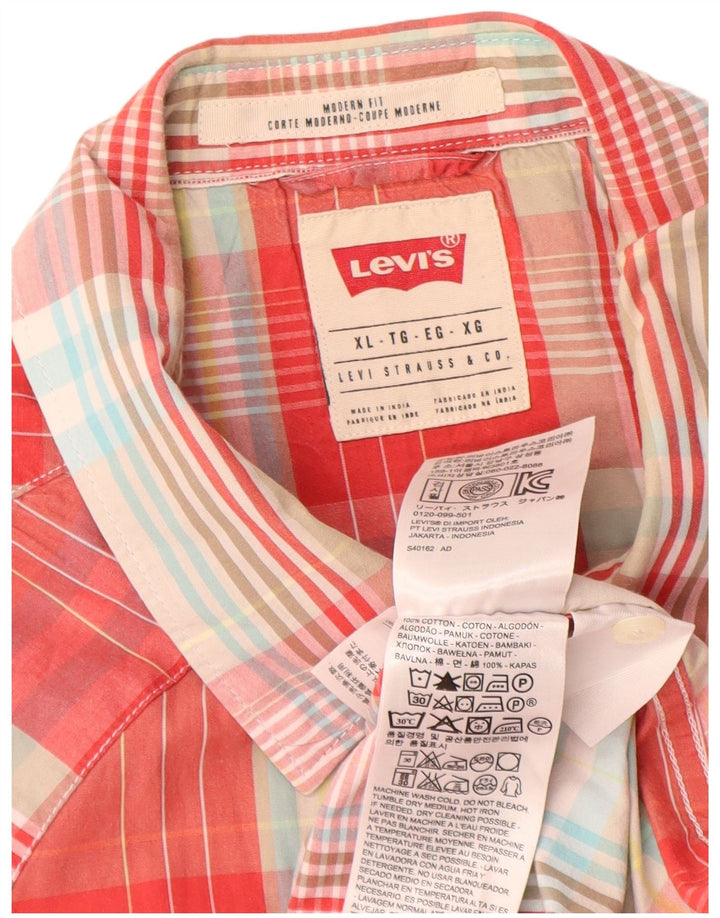 Cămașă cu mânecă scurtă pentru bărbați Levi's Modern Fit XL, bumbac cu carouri roșii