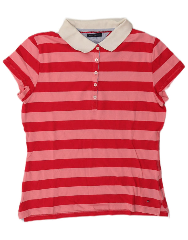 Tricou polo Tommy Hilfiger Rugby pentru femei UK 12, bumbac cu dungi roz mediu
