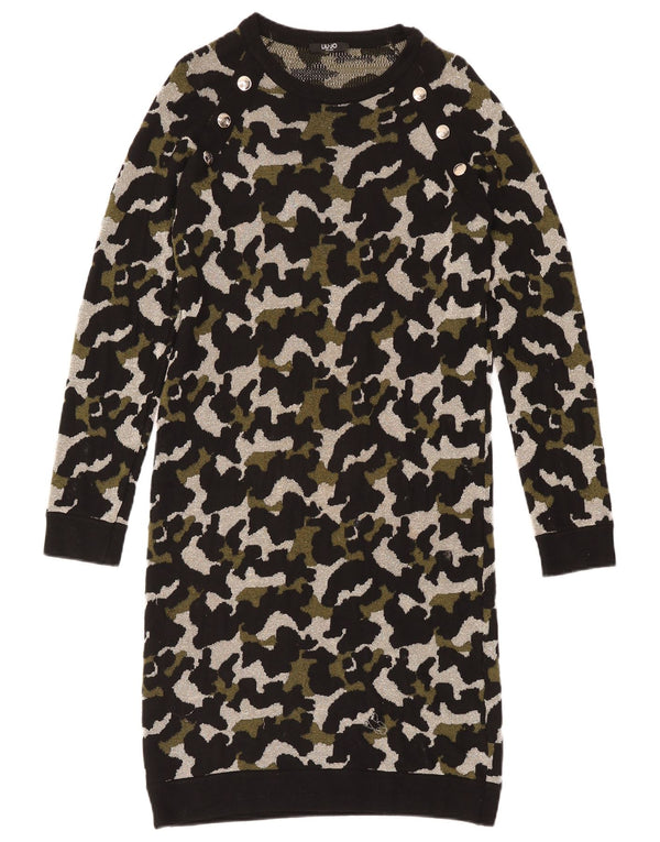 Rochie pulover cu mânecă lungă pentru femei Liu Jo UK 10 mic, negru, camuflaj, viscoză