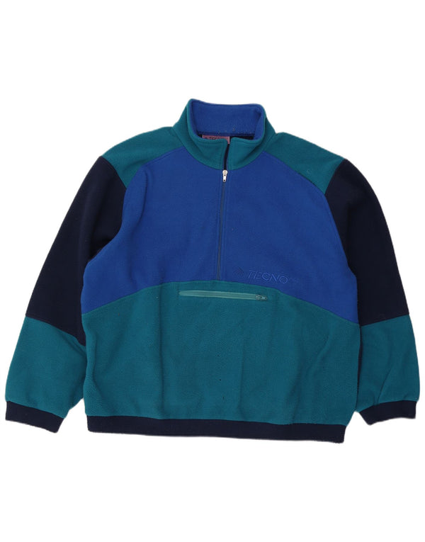 Pulover din lână vintage pentru bărbați, cu fermoar, 2XL, albastru, bloc de culoare