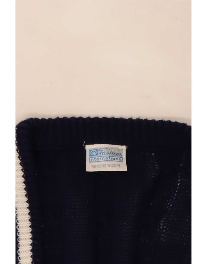 Pulover Cardigan Vintage pentru bărbați IT 48/50 Mediu Bleumarin Poliester cu dungi