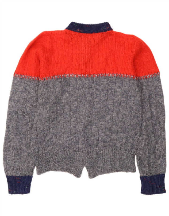 Pulover cardigan vintage pentru femei cu fulgi de zăpadă UK 14 Medium Gri Colorblock