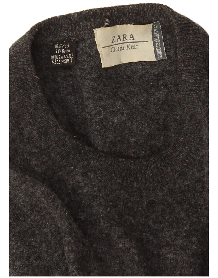 Pulover pentru bărbați Zara, cu decolteu, XL, lână gri cu pete