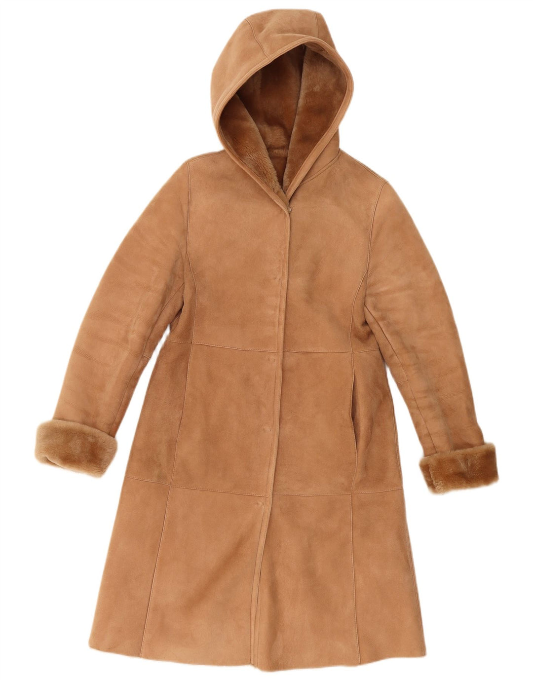 Palton din shearling cu glugă vintage pentru femei UK 10 Bej mic