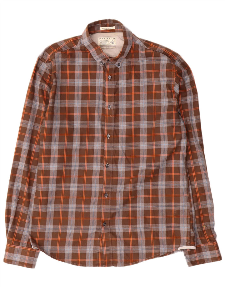 Cămașă croită pentru bărbați Jack & Jones, bumbac mare cu carouri maro