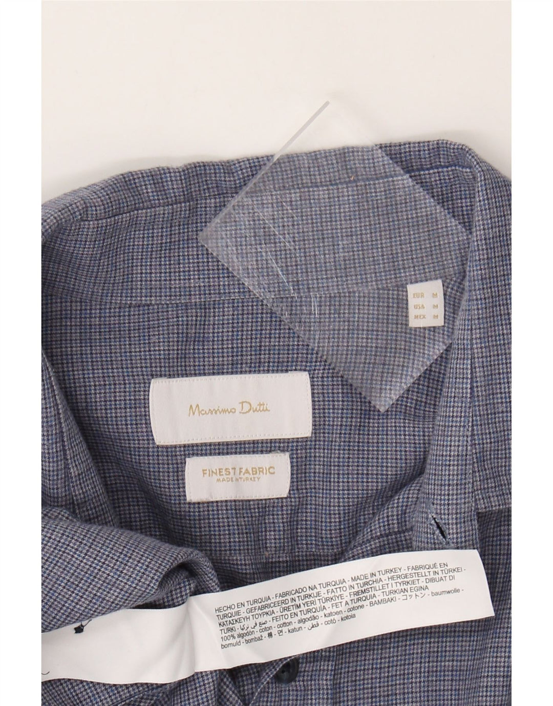 MASSIMO DUTTI Mens Shirt Medium Blue Houndstooth Cotton