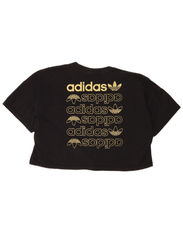 Tricou grafic supradimensionat pentru femei Adidas Crop Top UK 10 Bumbac negru mic