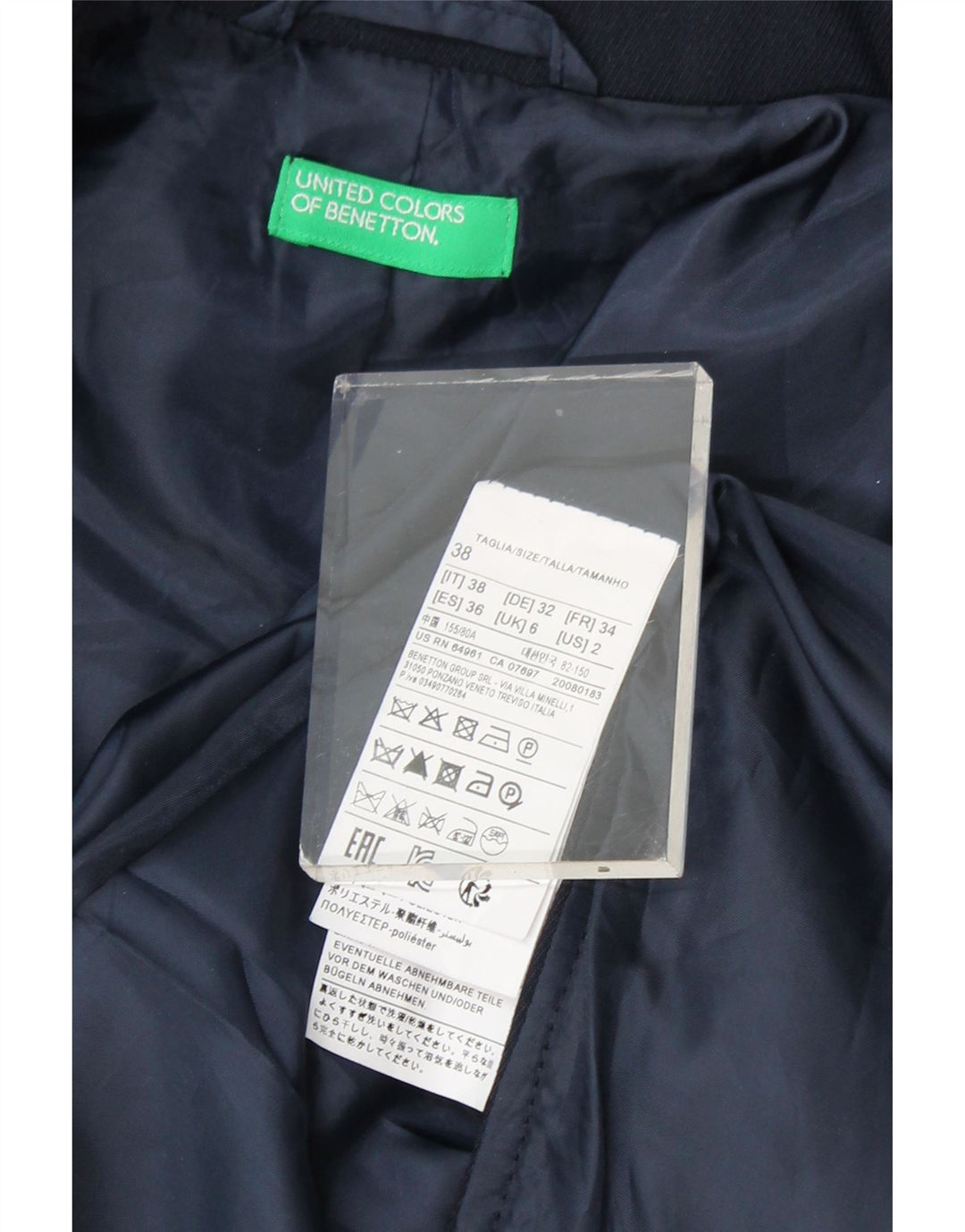 BENETTON Womens Military Oversized Open Blazer Jacket UK 6 XS Navy Blue Vintage Benetton and Second-Hand Benetton from Messina Hembry 