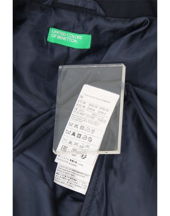 BENETTON Womens Military Oversized Open Blazer Jacket UK 6 XS Navy Blue Vintage Benetton and Second-Hand Benetton from Messina Hembry 