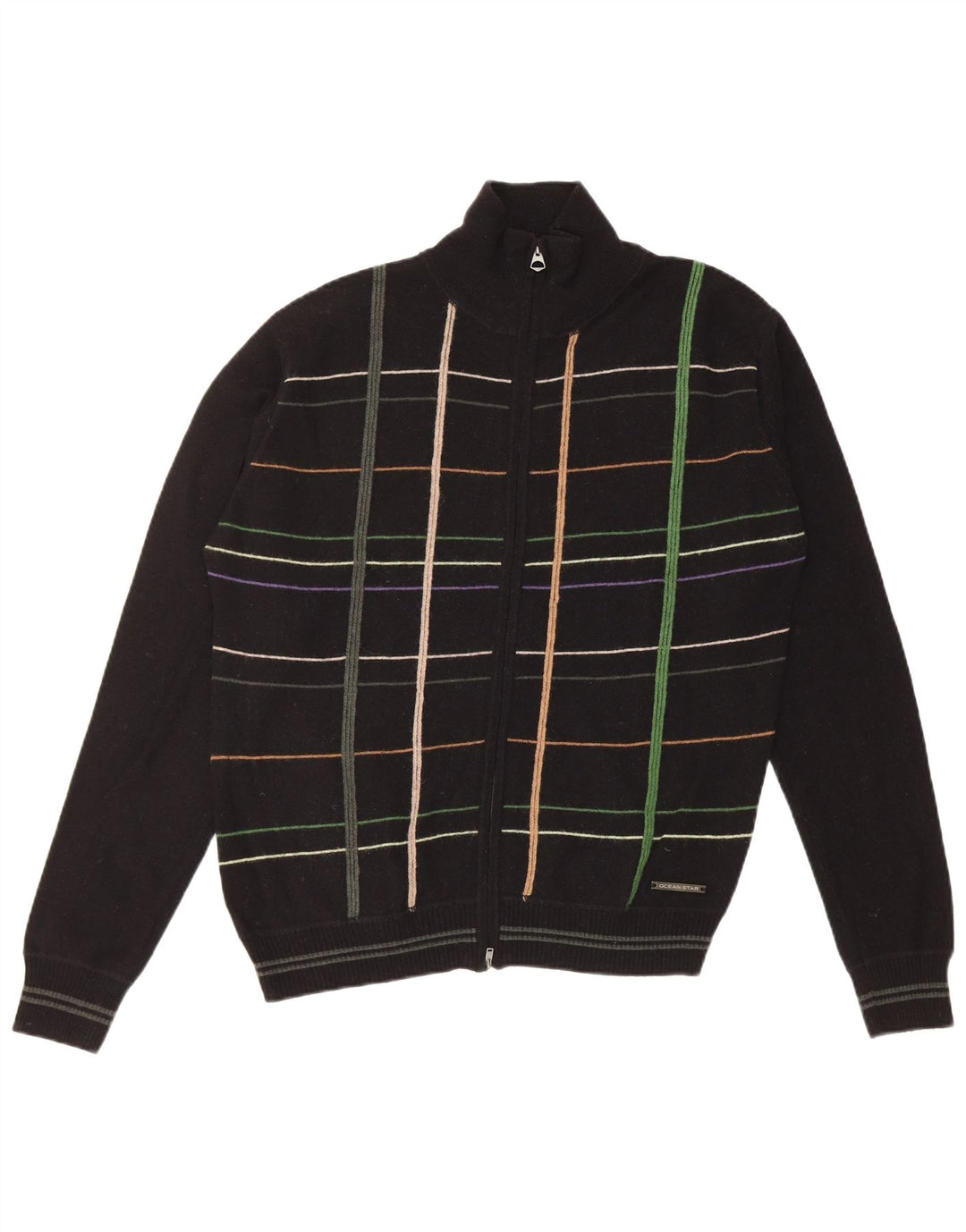 Pulover cardigan pentru bărbați Ocean Star, lână cu dungi negre medii