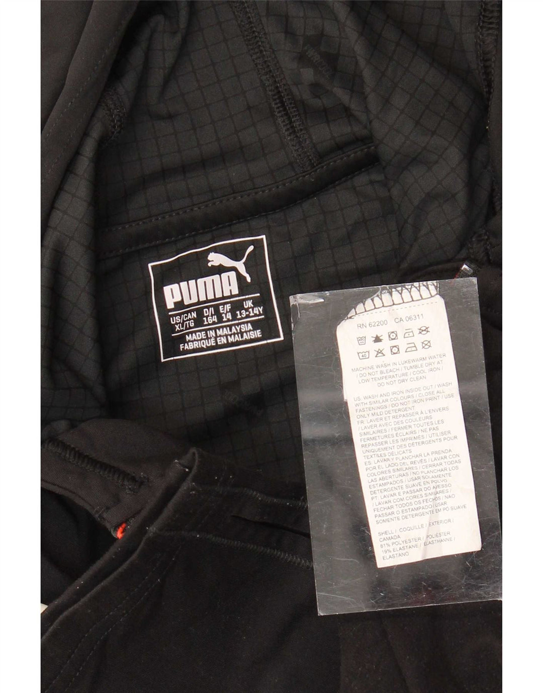 Top de trening Puma pentru băieți, cu glugă, cu fermoar și gât, 13-14 ani, negru