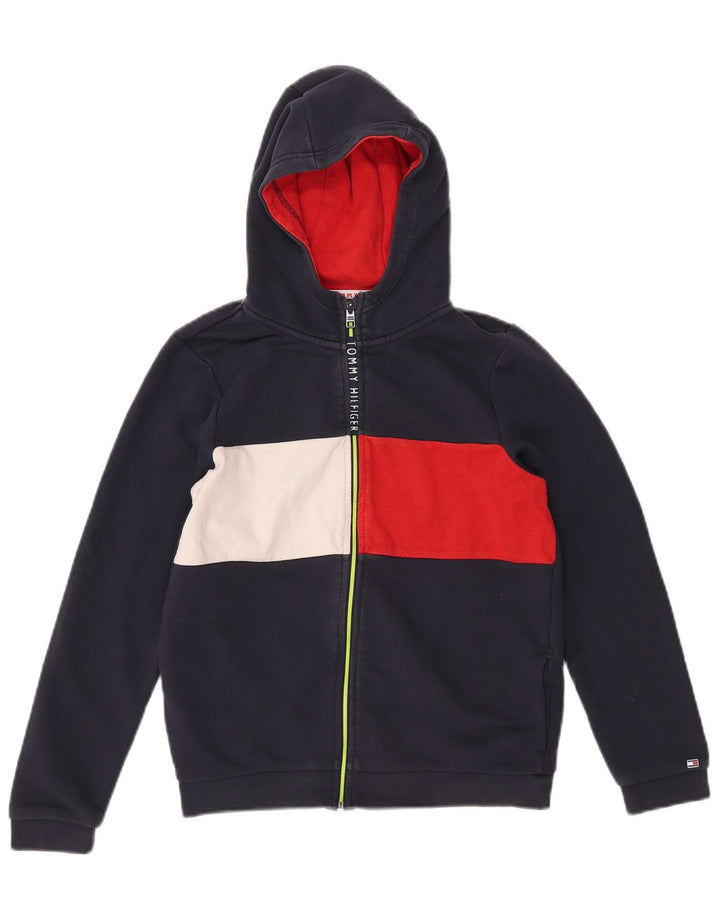 TOMMY HILFIGER Pulover cu capotă cu fermoar pentru băieți 11-12 ani, albastru bleumarin, bloc de culoare