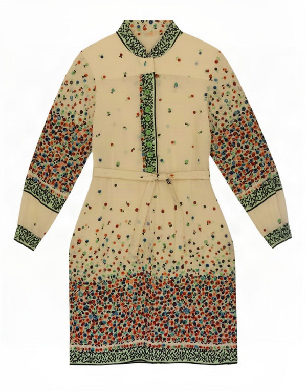 Rochie de bază cu mânecă lungă vintage pentru femei UK 10 Mic Bej Floral