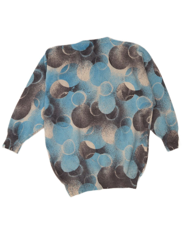 Pulover vintage pentru femei cu gât roșu și pulover UK 14 mare albastru geometric