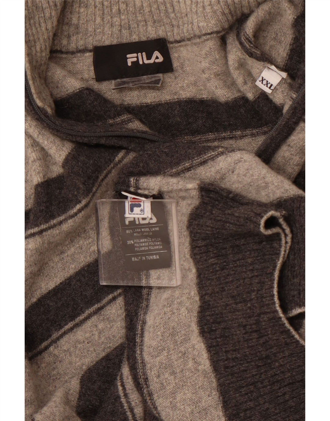 Pulover FILA pentru bărbați, cu fermoar și gât, 2XL, lână cu dungi gri