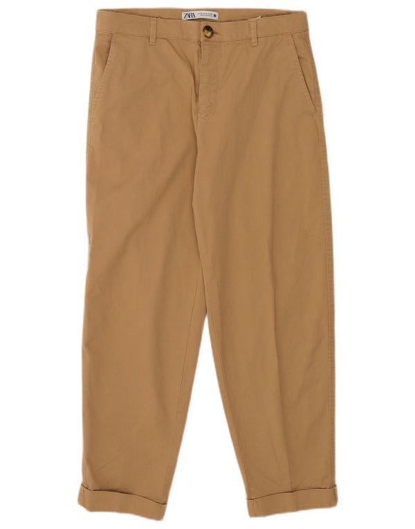 Pantaloni chino crop conici pentru femei Zara EU 40 Mediu L30 L25 Bej