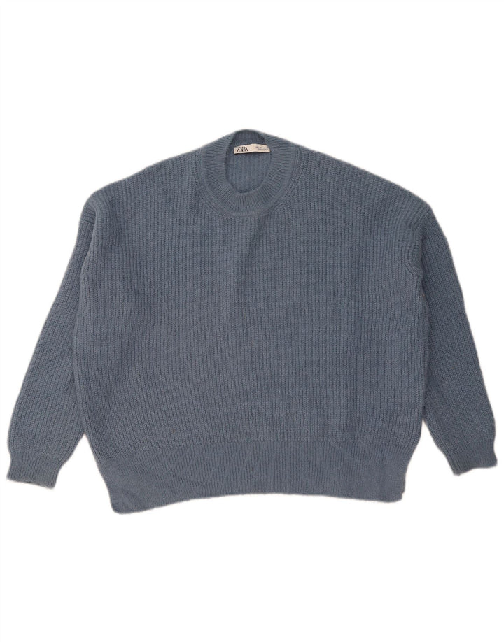 Pulover supradimensionat pentru femei ZARA, cu gât crew, UK 10 Mic, bleumarin