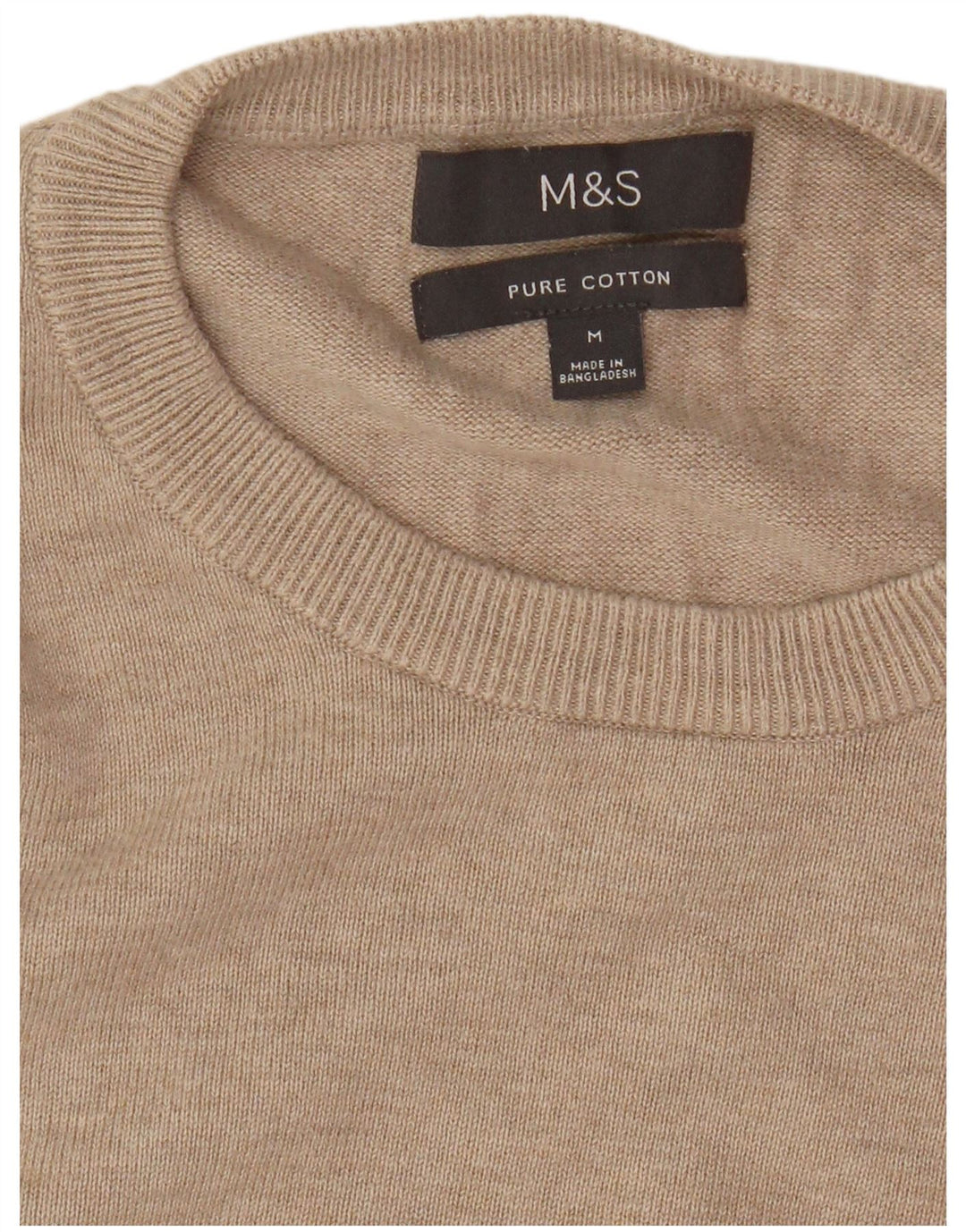Pulover pentru bărbați Marks & Spencer, cu gât crew, bumbac mediu bej