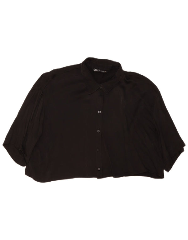 Bluză cămașă cu mânecă scurtă supradimensionată pentru femei Zara UK 14 Medium Negru