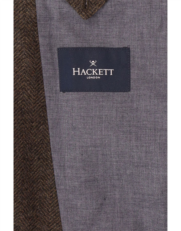 HACKETT Jachetă pentru bărbați cu 3 nasturi, UK 44 XL, lână maro cu oase