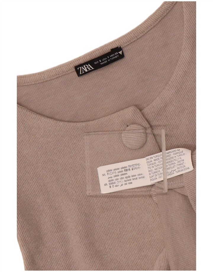Top cardigan fără mâneci pentru femei Zara UK 8 mic poliester bej